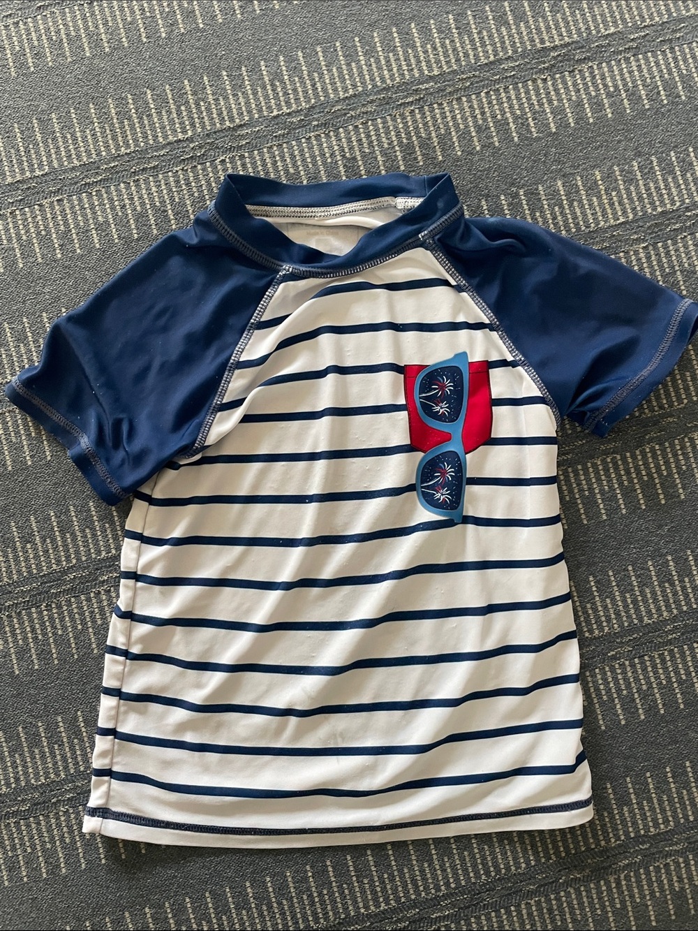 Andy & Evan Navy and White Striped Rashguard with Red Sunglasses Graphic